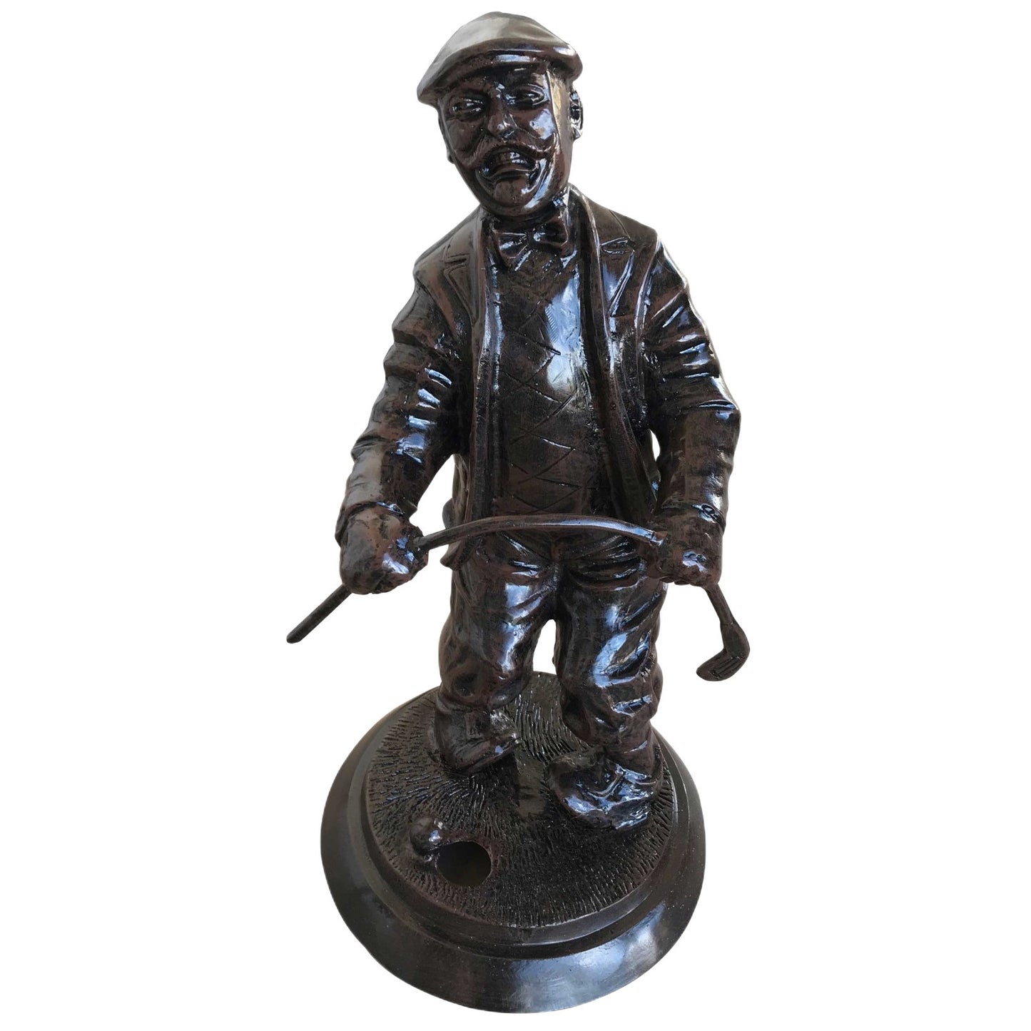 Cast aluminum golfer statue with club, vintage style yard decor for home or garden