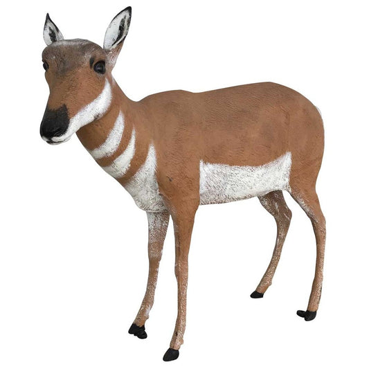 Cast aluminum pronghorn antelope statue for yard or home decor, detailed brown and white finish