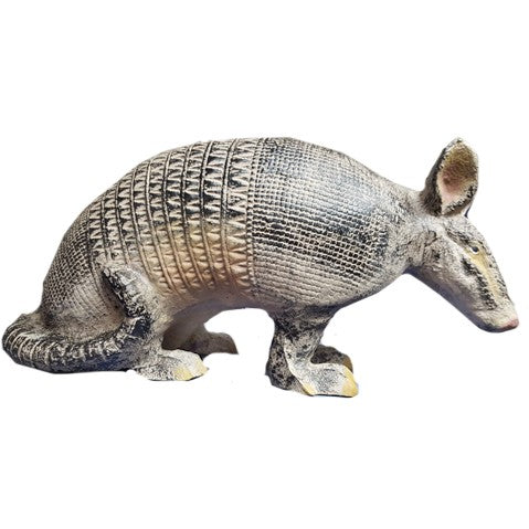 Cast aluminum armadillo statue for yard or home decor, detailed textured shell, weather-resistant outdoor sculpture
