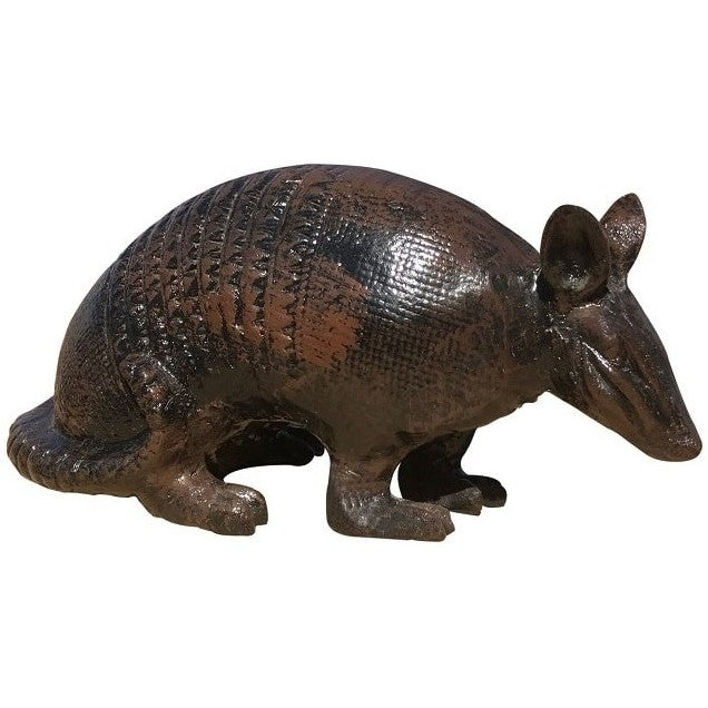Cast aluminum armadillo statue for yard or home decor, detailed textured shell design
