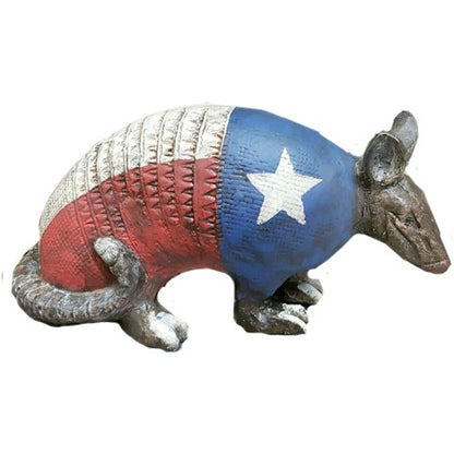Cast aluminum armadillo statue with Texas flag design, perfect for backyard or yard decor