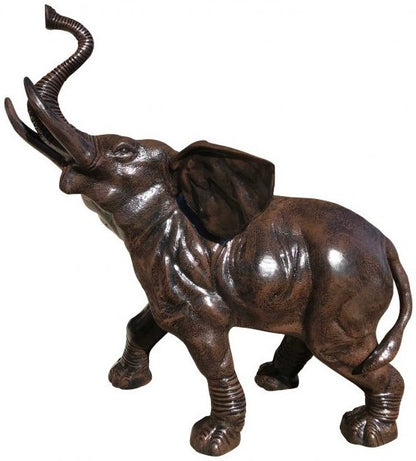 Cast aluminum elephant statue with raised trunk, ideal for backyard or garden decor