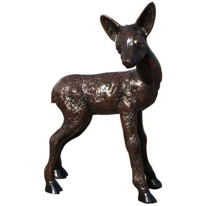 Cast aluminum fawn statue for garden or yard decor, detailed craftsmanship, bronze finish