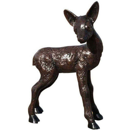 Cast aluminum fawn statue for garden or yard decor, detailed craftsmanship, bronze finish