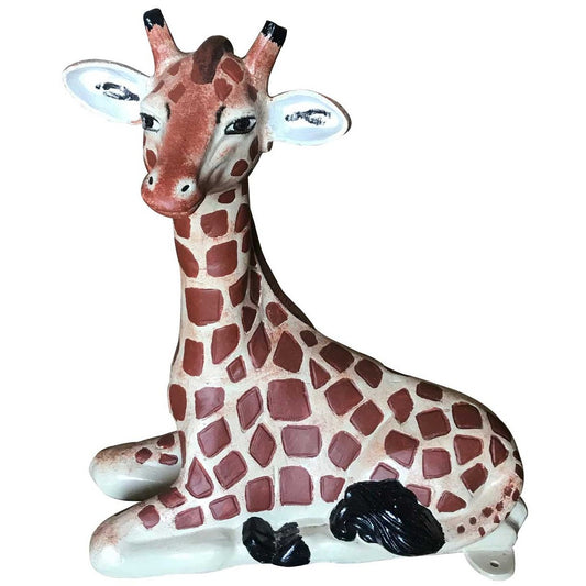 Cast aluminum giraffe statue with brown spots, perfect for yard or home decor