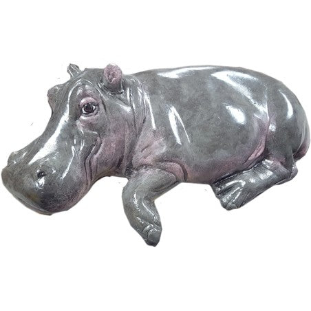 Cast aluminum hippo statue for yard or home decor, sleek gray finish, backyard buddies collection