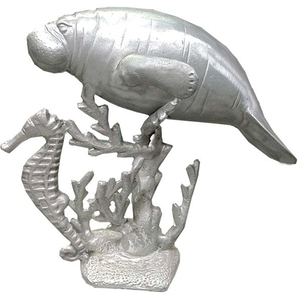Baby Manatee on Coral Reef with Seahorse