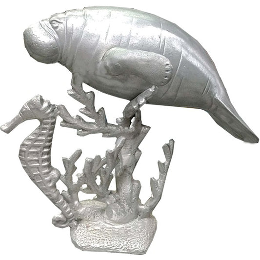 Baby Manatee on Coral Reef with Seahorse