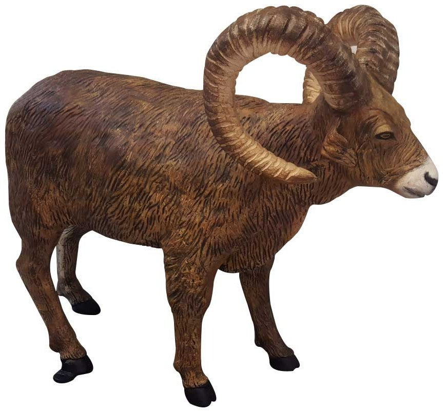 Cast aluminum bighorn sheep statue for yard or home decor, detailed horns and textured fur