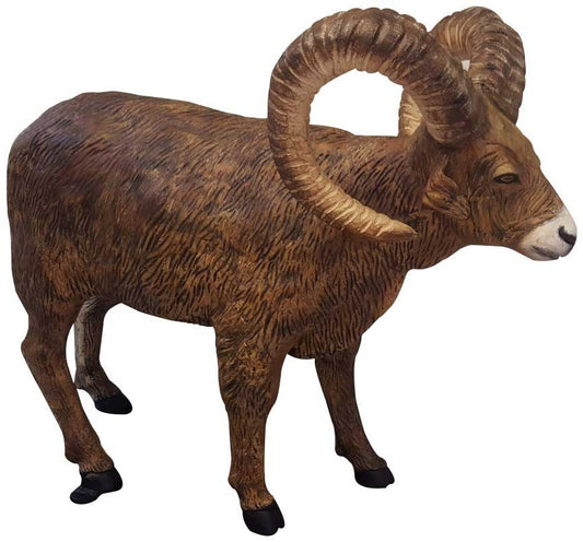 Cast aluminum bighorn sheep statue for yard or home decor, detailed horns and textured fur