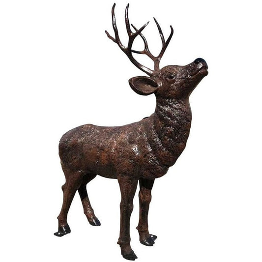 Cast aluminum deer statue with detailed antlers, perfect for yard or home decor