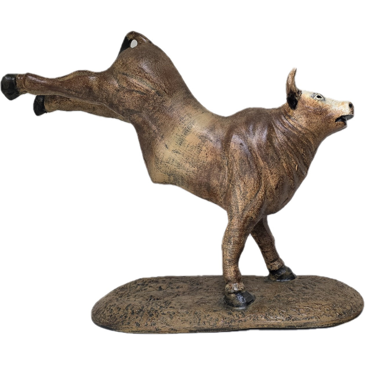Cast aluminum brown bucking bull for home decor