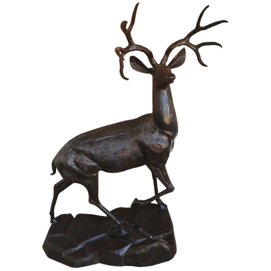 Cast aluminum deer statue with detailed antlers, perfect for yard or home decor