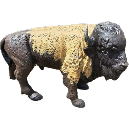 Cast aluminum bison statue for yard or home decor, detailed texture, rustic finish