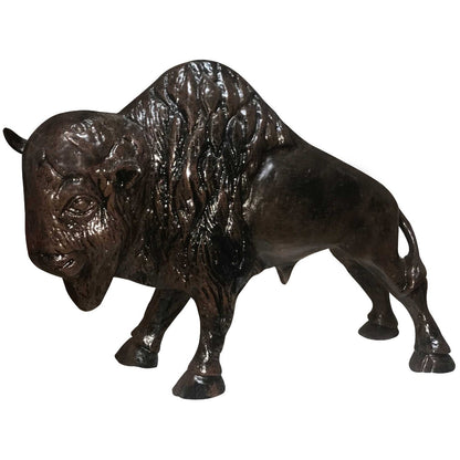 Cast aluminum bison statue for home decor, detailed craftsmanship, rustic bronze finish