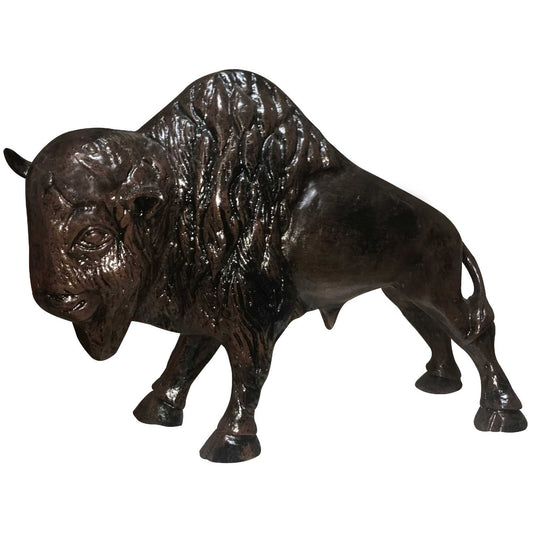 Cast aluminum bison statue for yard or home decor, detailed craftsmanship, rustic bronze finish