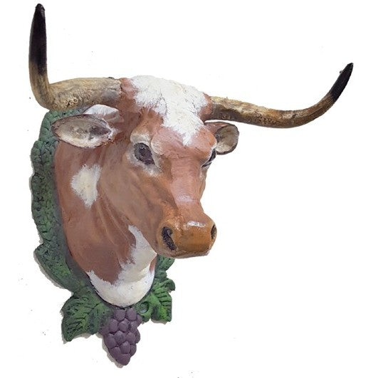 Cast aluminum longhorn bull head wall decor with grapevine accent for yard or home