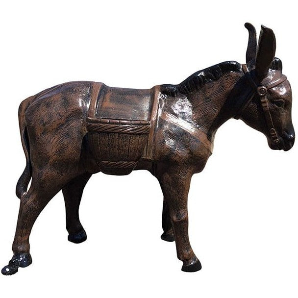 Cast aluminum donkey statue with saddle, rustic outdoor decor for yard or garden