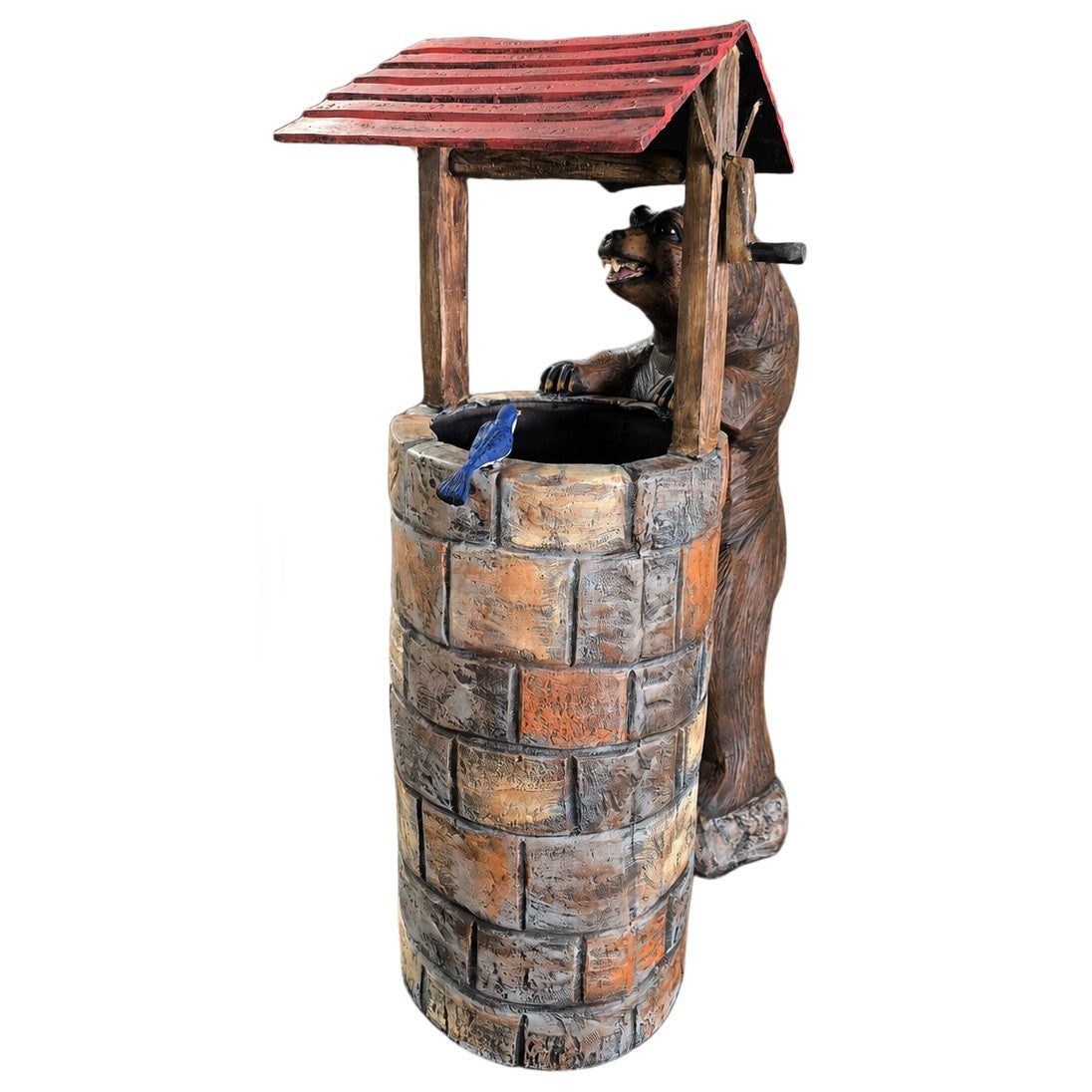 Cast aluminum wishing well with a 4-foot bear for gardens or flower beds