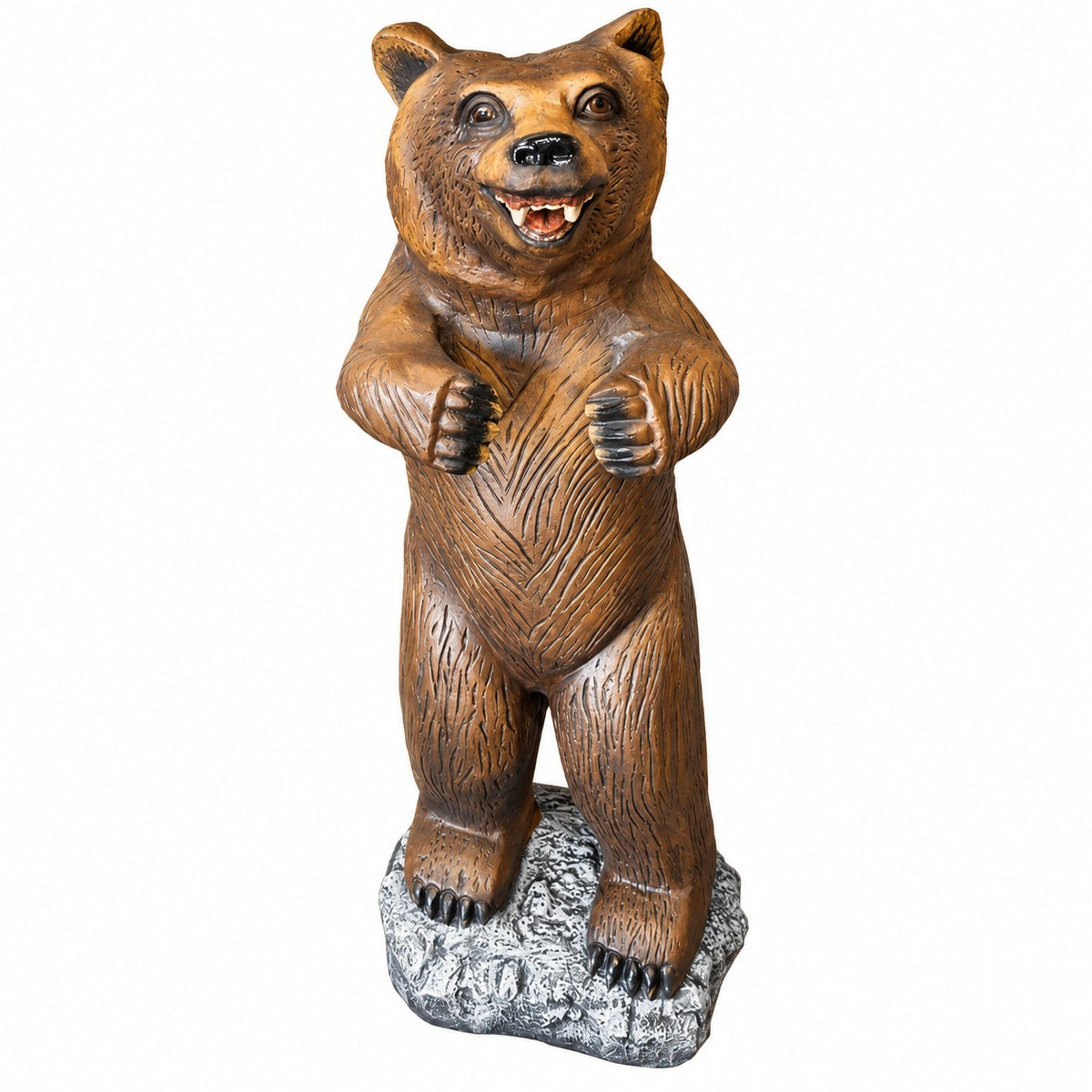 Detailed craftsmanship of a 4-foot standing bear made of cast aluminum for indoor or outdoor decor spaces.