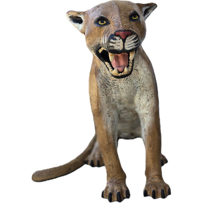 Cast aluminum cougar statue with open mouth, detailed fur and claws for yard or home decor