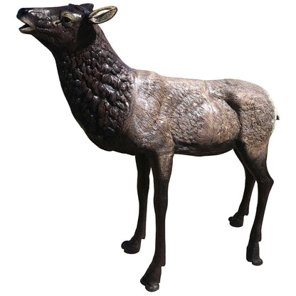 Cast aluminum deer statue with detailed fur texture, perfect for yard or garden decor