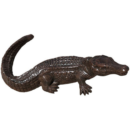 Cast aluminum alligator statue for yard or home decor, detailed scales and lifelike pose