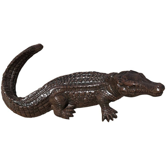 Cast aluminum alligator statue for yard or home decor, detailed scales and lifelike pose