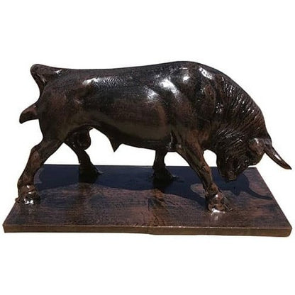 Cast aluminum bull statue for home decor, detailed craftsmanship, dark bronze finish