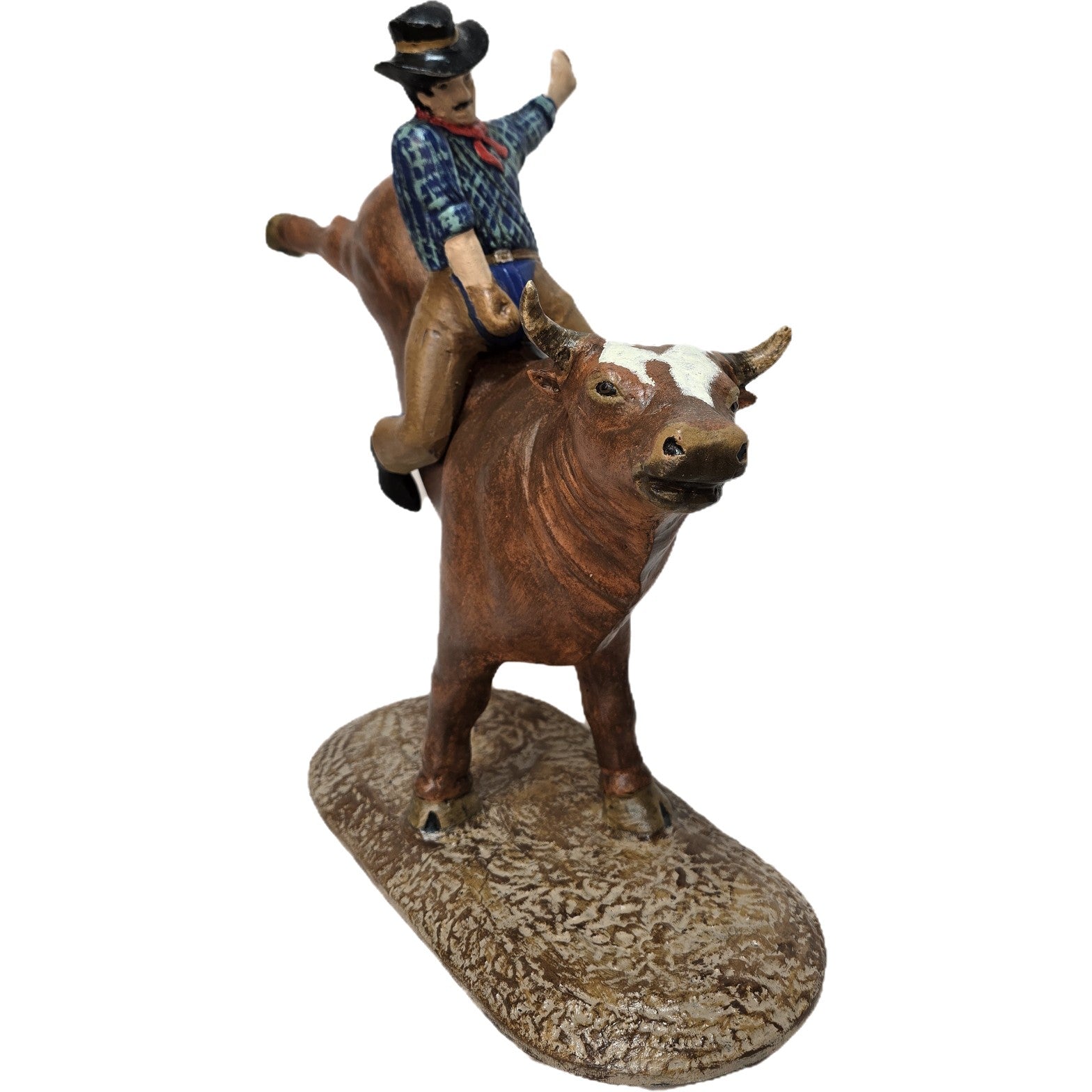 Cast aluminum cowboy riding bucking bull statue for home decor