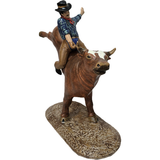 Cast aluminum cowboy riding bucking bull statue for yard or home decor