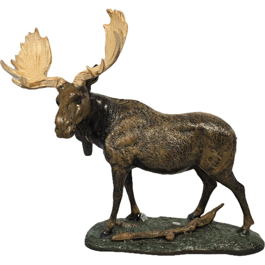 Cast aluminum moose statue with detailed antlers for yard or home decor