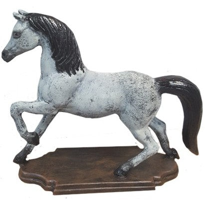 Cast aluminum horse statue with gray and black finish, ideal for home or yard decor