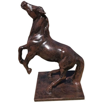 Cast aluminum rearing horse statue for yard or home decor, bronze finish, detailed craftsmanship