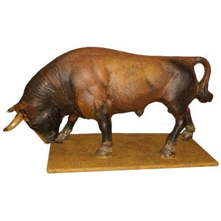 Cast aluminum bull statue for yard or home decor, detailed craftsmanship, rustic brown finish