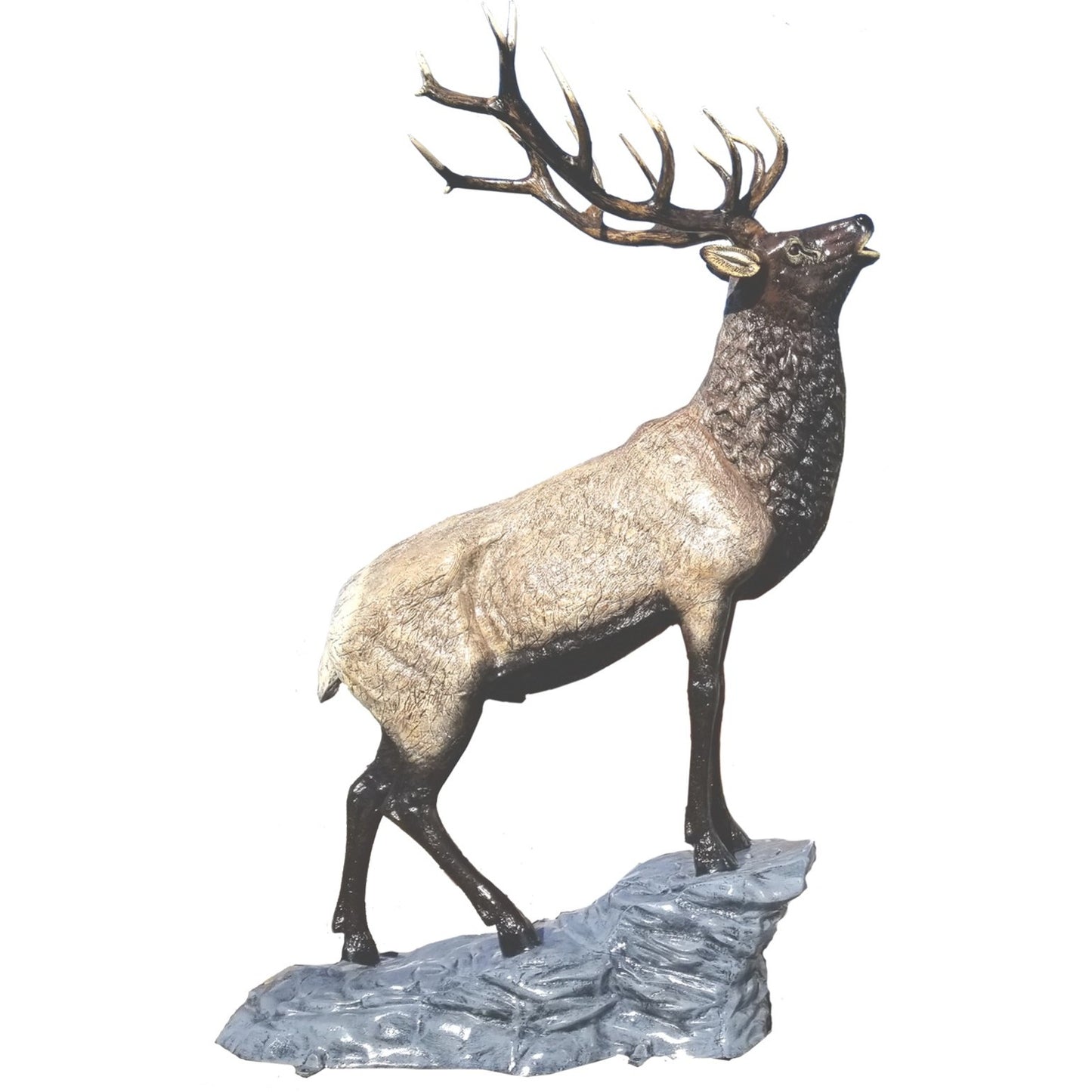 Cast aluminum elk statue with detailed antlers, perfect for yard or home decor