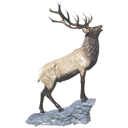 Cast aluminum elk statue with detailed antlers, perfect for yard or home decor