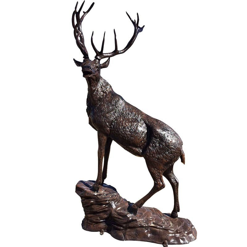 Cast aluminum deer statue with detailed antlers, perfect for yard or garden decor