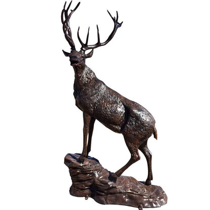 Cast aluminum deer statue with detailed antlers, perfect for yard or garden decor