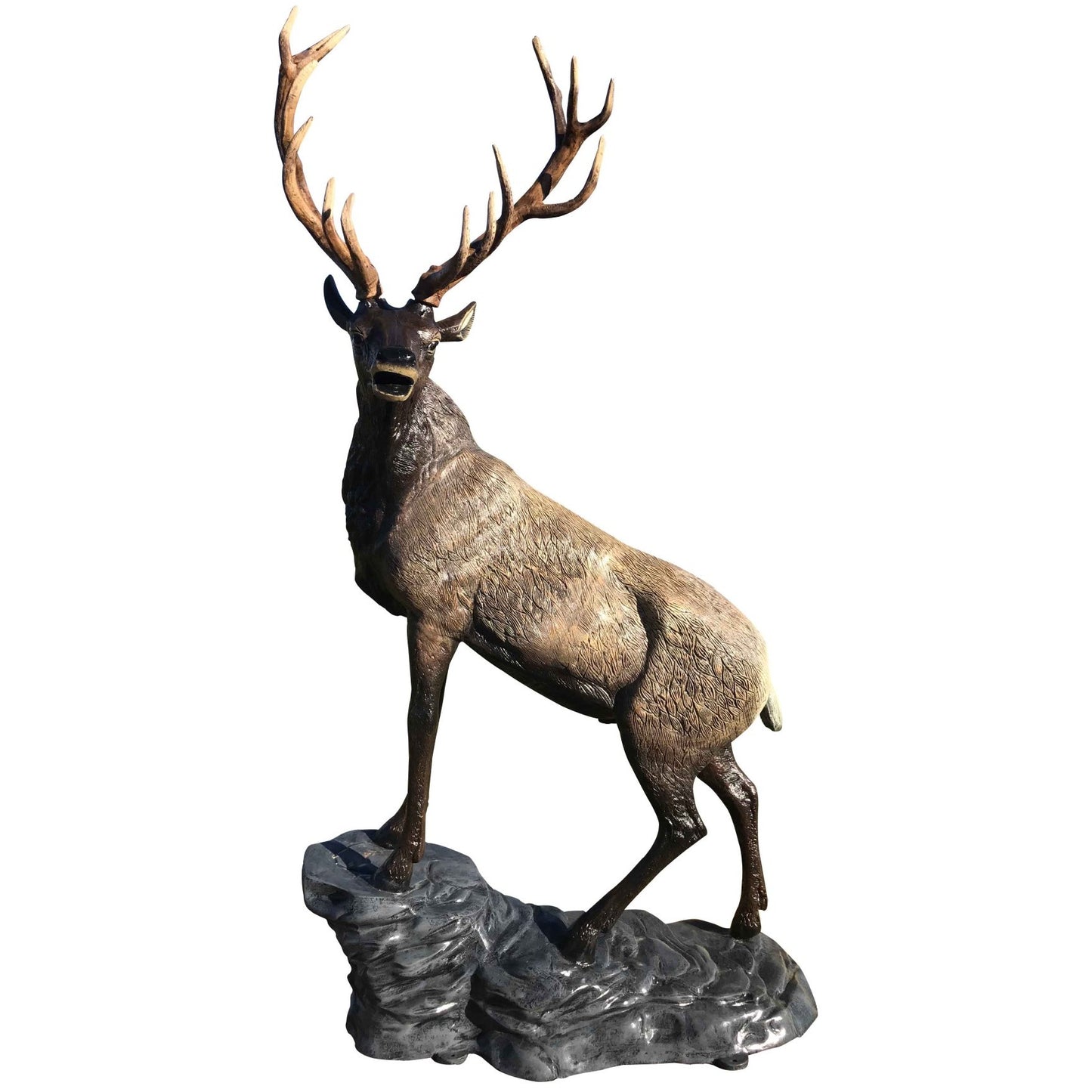 Cast aluminum deer statue with large antlers, perfect for yard or garden decor