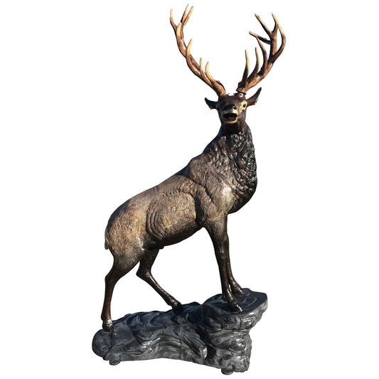 Cast aluminum deer statue with detailed antlers, perfect for yard or home decor