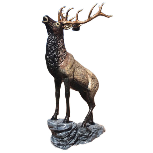 Cast aluminum elk statue with detailed antlers, perfect for yard or home decor
