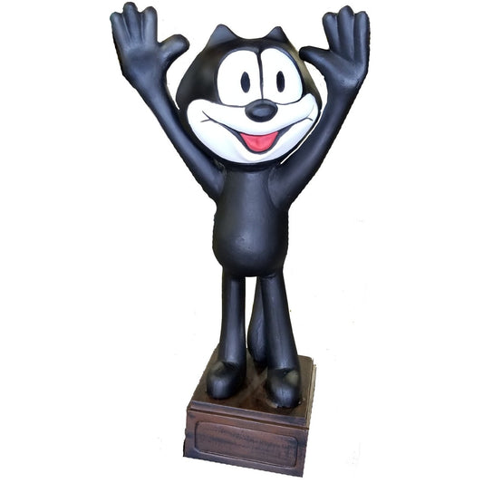 Cast aluminum Felix the Cat statue with raised arms, perfect for yard or home decor
