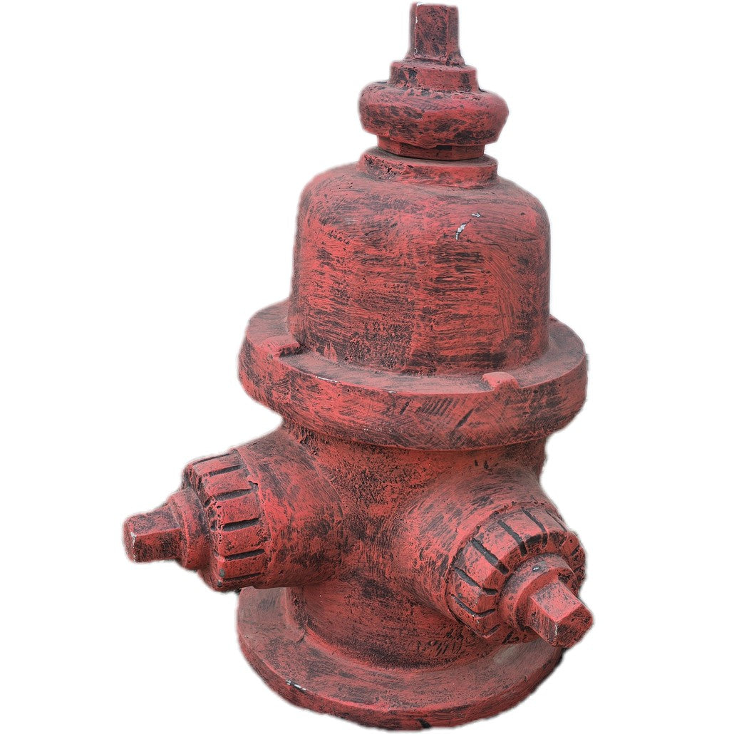 Red cast aluminum fire hydrant statue for yard or home decor, rustic finish