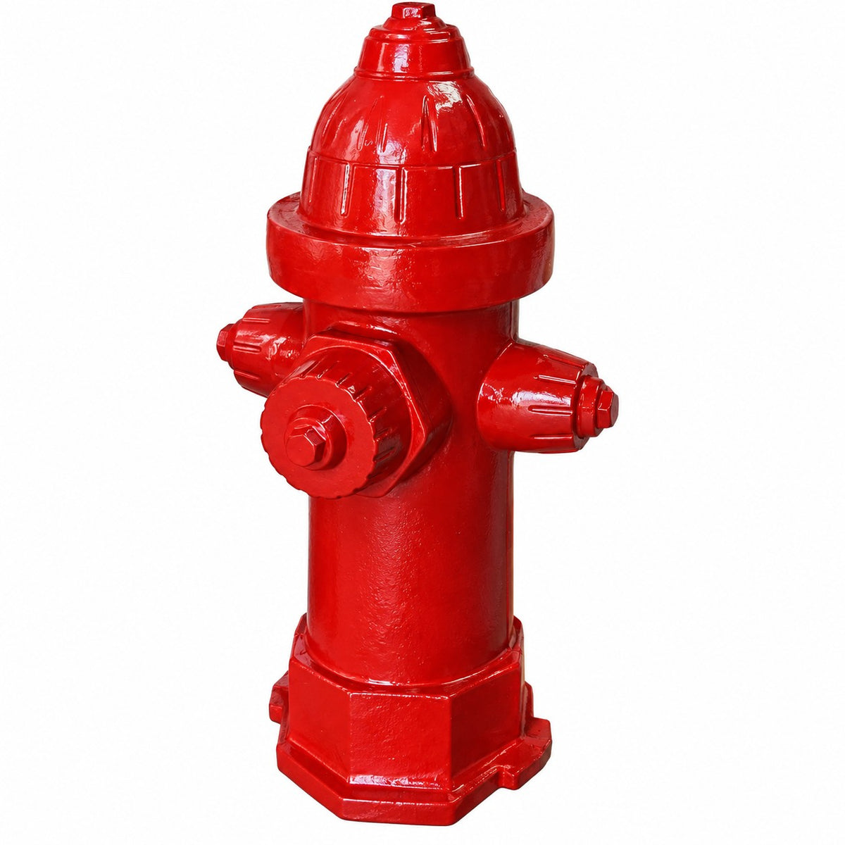 Red cast aluminum fire hydrant statue with 'New York Fire Dept 1904' detail, vintage outdoor decor