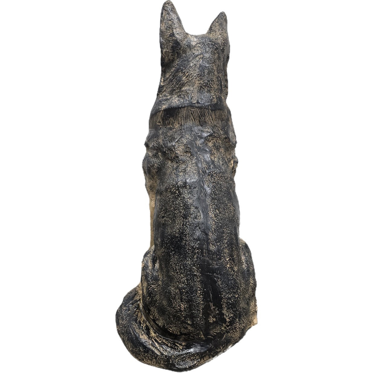 Cast aluminum German Shepherd statue for yard or home decor, detailed textured finish