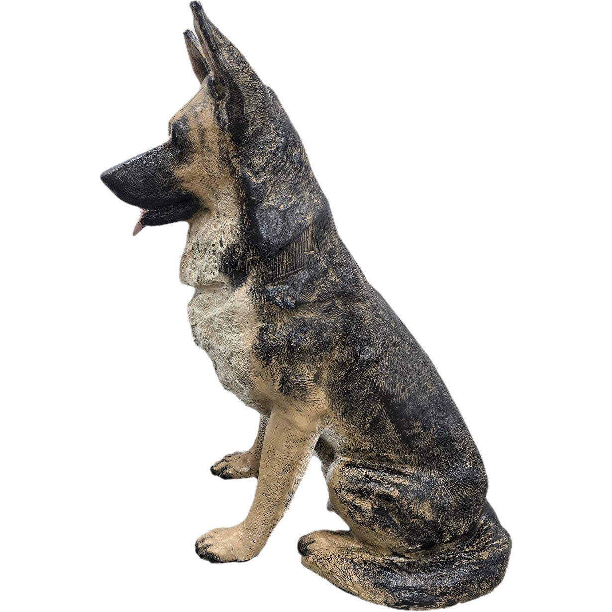 Cast aluminum German Shepherd statue for yard or home decor, detailed sitting pose with lifelike finish