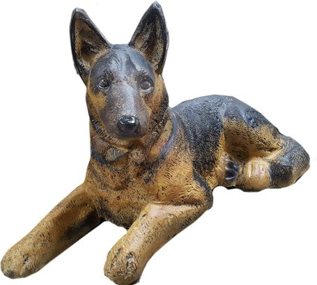 Cast aluminum German Shepherd statue for yard or home decor, lifelike pose, weather-resistant finish