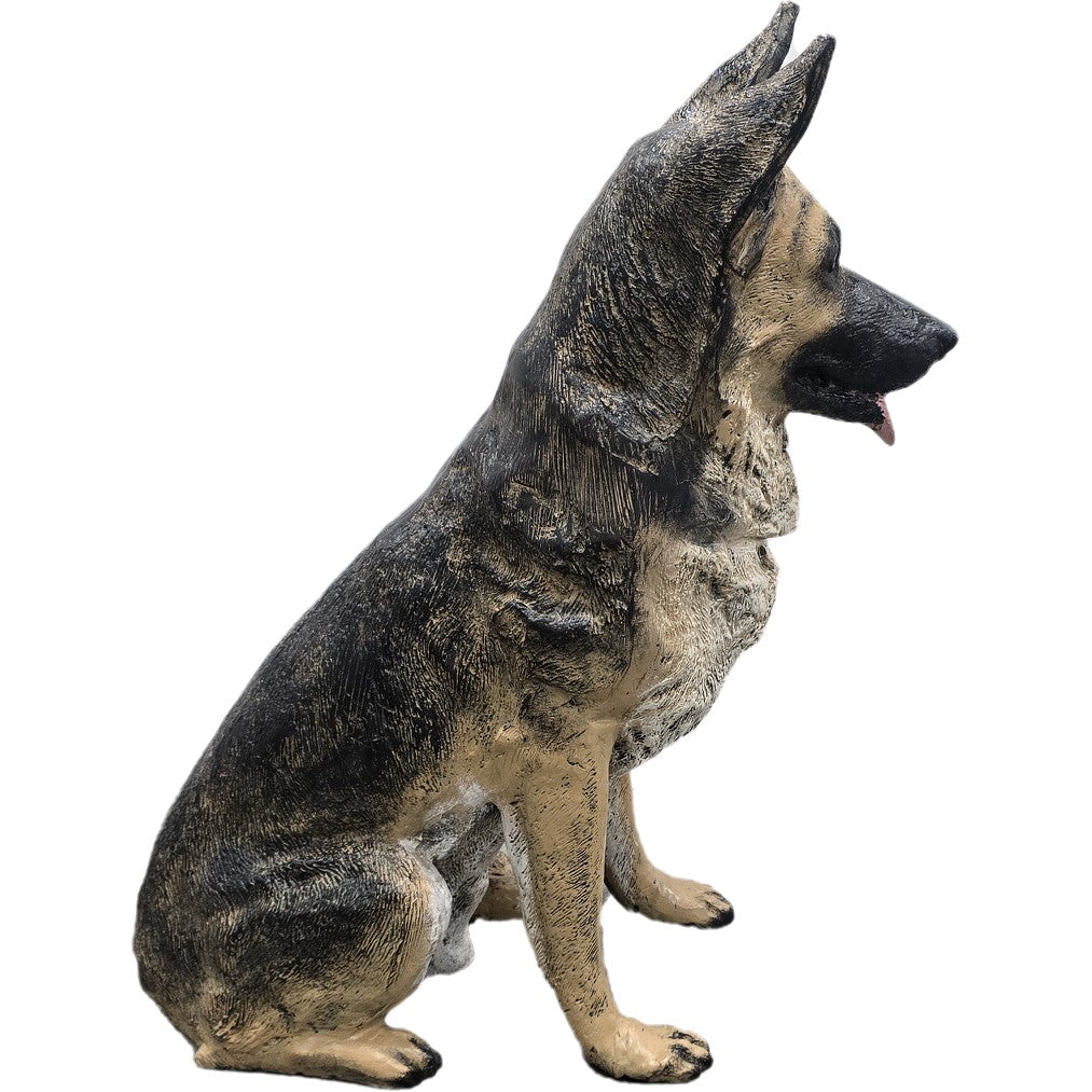 Cast aluminum German Shepherd statue for yard or home decor, detailed craftsmanship