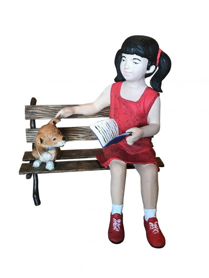 Girl on Bench with Dog